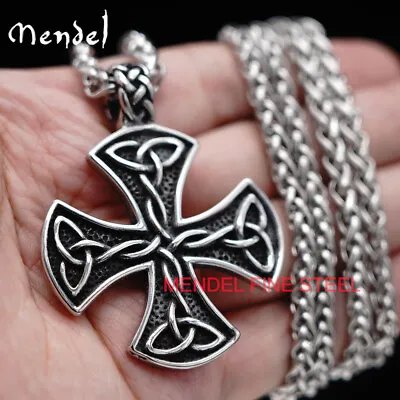 MENDEL Mens 30 Inch Stainless Steel Large Celtic Cross Pendant Necklace Chain • $12.99