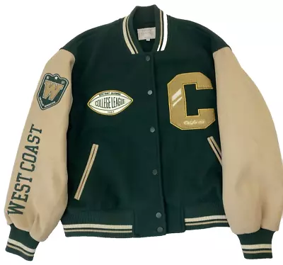 Pull & Bear Varsity Jacket West Coast California Size Small Green Beige • $31.07