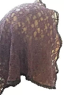 Lace Chapel Veil Handmade Small Brown With Black Trim Catholic Mass Mantilla • $17