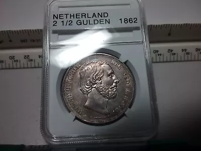 1862 Netherland 2 1/2 Gulden Silver Crown • $58