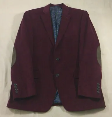 Ralph Lauren Mens Blazer 43 Red Burgundy Corduroy Professor Elbow Patch Sport • $54.86