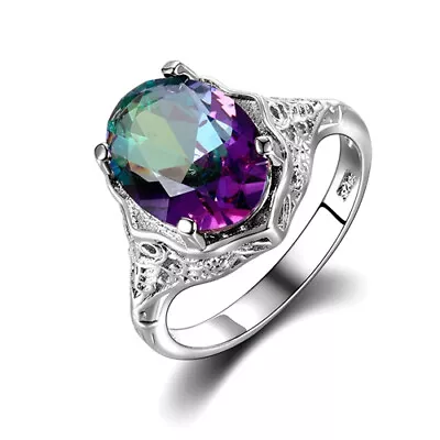 Rainbow Fire Topaz Mystic Ring Solid Fine Jewelry 925 Sterling Silver • $9.99