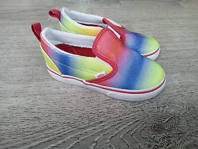 VANS Rainbow Glitter Slip On Baby Shoes Sneakers 507452 Toddler Size 9 • $21.24