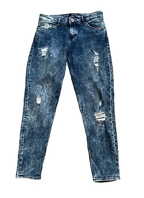 DIVIDED By H&M Womens Size 4 Acid Washed Destroyed Slim Blue Jeans 27.5  Inseam • $16.78