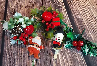 Vintage Lot Christmas Florals Greenery Picks Wreath Filler Santa Snowman Stems • $21.95