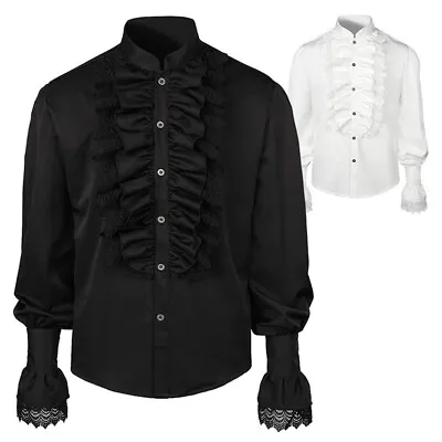 Men Puff Long Sleeve Vampire Shirt Ruffle Pleated Blouse Tops Victorian • $34.77