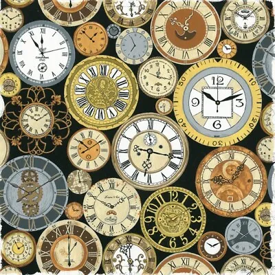 Fat Quarter Clock Faces Victorian Vintage Cotton Quilting Fabric Steampunk • $4.38