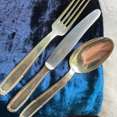 German Rostfrei Silverplated Fork Knife & Soup Spoon 90 E.G. Maus Reinhild VTG • $42.74