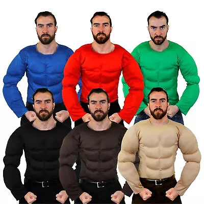 Mens Padded Muscle Chest Top Strongman Shirt Tv Movie Army Fancy Dress Costume  • £17.99