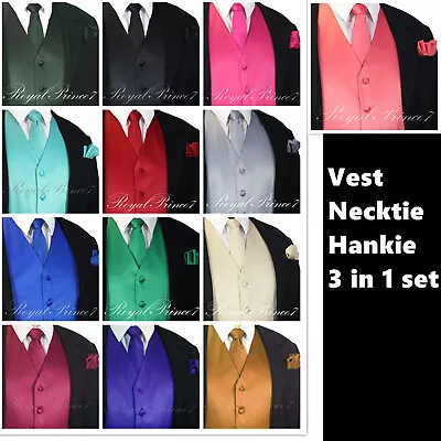 Brand Q Waistcoat Dress Vest And Neck Tie Hankie Set Wedding Prom Party Formal • $22.13