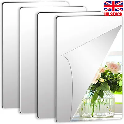 4PCS 15/20/30CM Acrylic Mirror Tile Wall Stickers Square Self Adhesive Decals UK • £5.49