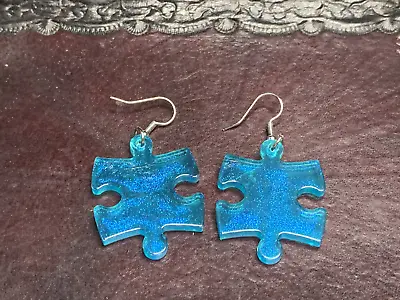 Puzzle Piece Puzzle Earrings - Chessex Dice Style Borealis - Light Blue • $5.95