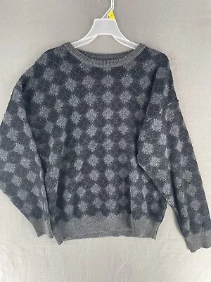 Vintage Hand Knit Sweater Mens Large Argyle Long Sleeve Pullover Acrylic • $29.98