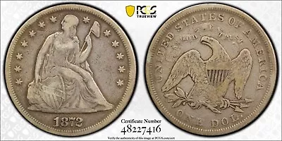 1872 Seated Liberty Silver Dollar Pcgs F Details Gold Shield Free Ship! • $429.99