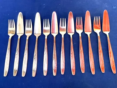 Vintage EPNS Silver Plated 12 Piece FISH CUTLERY SET Stardust • $25