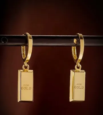 18ct Solid Gold Engraved Symbolic Gold Bar Huggie Hoops Earrings - 18K Luxury • £350