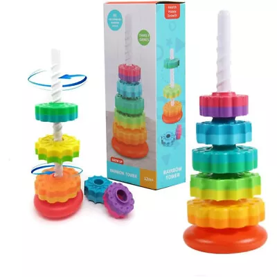 Baby Spinning Toy Rainbow Stacking Baby Sensory Spin Gears Stacking Rings Toy UK • £9.79