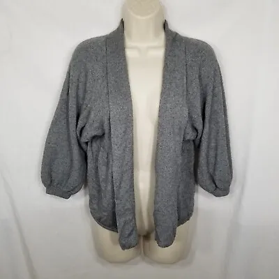 Womens Mainbocher Gray Open Cardigan Sweater Lambs Wool Cashmere Angora Blend M • $12.50