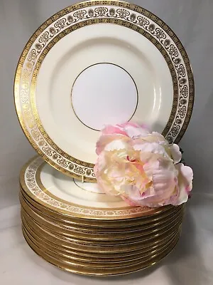 (11) Minton For Tiffany & Co Gold Encrusted 10.625 Inch DINNER PLATE #H4105 • $1025