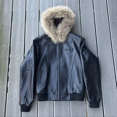 Pelle Pelle Marc Buchanan Leather Bomber Jacket With Fur Hood • $240