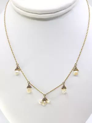 Antique 14K Yellow Gold Mississippi & Seed Pearl 16  Festoon Necklace • $395