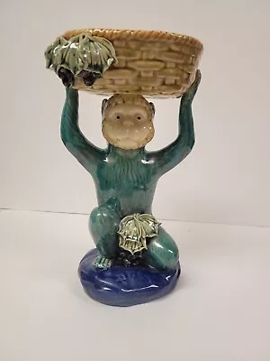 Chinoiserie Ceramic Monkey Majolica Statue Vintage  • $175.99