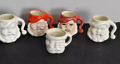 Vintage Lot Of 5 Ceramic Santa Claus Head Mugs Cups Christmas Smiling • $49.99