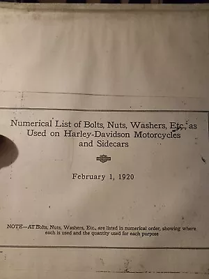 Numerical List Of Bolts Nuts Washers Harley Davidson Motorcycles 1920  • $33.95