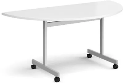 Semi Circular Fliptop Meeting Table With Silver Frame 1600mm X 800mm - White • £343.45