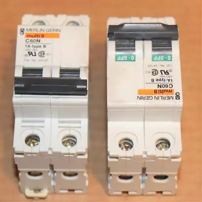 One Merlin Gerin Multi9 C60N 1A-type B  1 Amp 2 Pole Circuit Breaker 24125 • $12.08