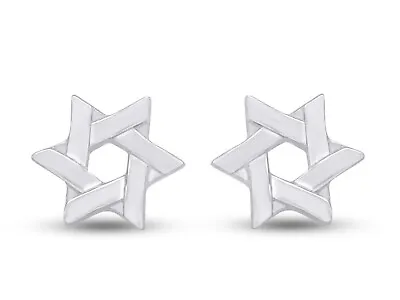 Messianic Star Of David Stud Earrings In 14K White Gold Plated Sterling Silver • $40.88