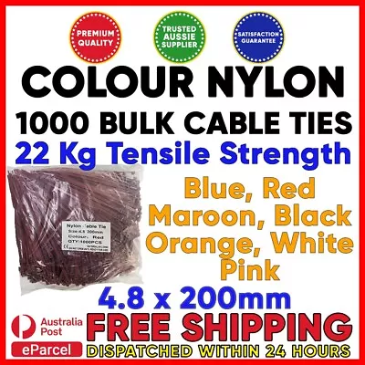 1000 X Coloured Cable Ties Zip Ties 4.8x200mm • $30