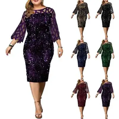 $36.69 • Buy Plus Size Sexy Womens Mesh Sequin Bodycon Midi Dress Cocktail Evening Party Gown