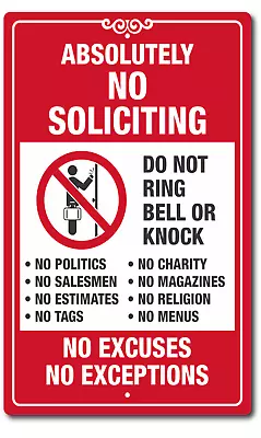 No Soliciting Sign No Exceptions Don't Knock Front Door Home Business Security • $13.95