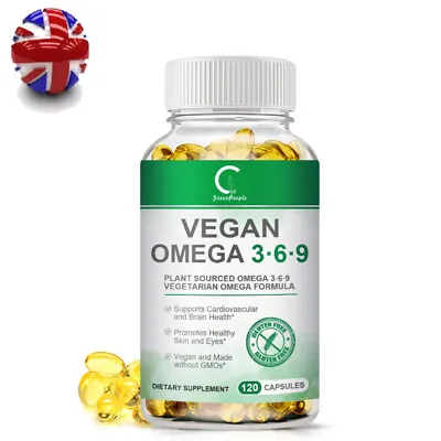 Omega 3 6 9 Vegan Capsules 1360mg High Strength EPA DHA Fatty Acids - 120Pills • £13.29