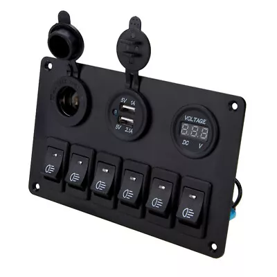 Car Marine Boat 6 Gang Waterproof Circuit Blue LED Rocker Switch Panel 12V/24V • $29.99