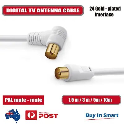 $5.80 • Buy TV Antenna Aerial Cable Cord Coax PAL Male Right Angle Plug 1.5m 3m 5m 10m