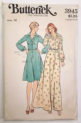 VTG 70's Butterick Pattern 3945 Misses Dress Two Lengths Button Front Size 14 • $6.99