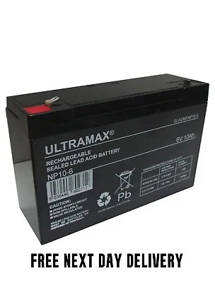 NP10-6 6V 10Ah (as 12Ah) Ultra Max Lead Acid Rechargeable Battery 12Ah 6v • £17.99