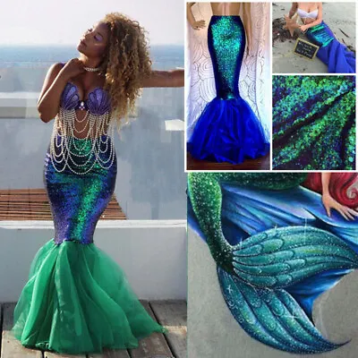 Adult Womens Lady Mermaid Tail Full Skirt Party Maxi Fancy Dress Cosplay Costume • £16.49