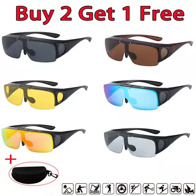 $15.79 • Buy Polarized Fit Over Wrap Around Driving Cycling Sunglasses Flip Up Clip Eyeglass