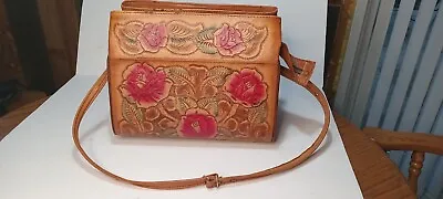 Vintage Tooled Leather Purse Satchel Western Mexican Painted • $19.50