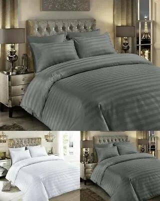 Satin Stripes 100% Egyptian Cotton 400TC Hotel Quality Duvet Cover Sets / Sheets • £9.90