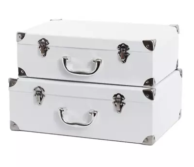NESTING SUITCASES Mini White Silver Set 2 Suitcase Gift Box Toy Storage Hamper • $79.95