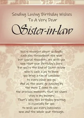 £3.99 • Buy NEW 'Loving Birthday Wishes Sister-in-law' - A5 Birthday Card Keepsake Love