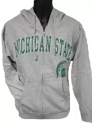 NEW Michigan State Spartans Mens Sizes L-XL Full Zip Gray Hoodie Jacket • $21.83