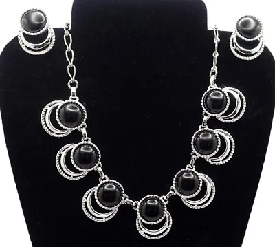 Vtg Sarah Coventry Black Silver Tone Linked Circles Necklace Earrings • $29.99