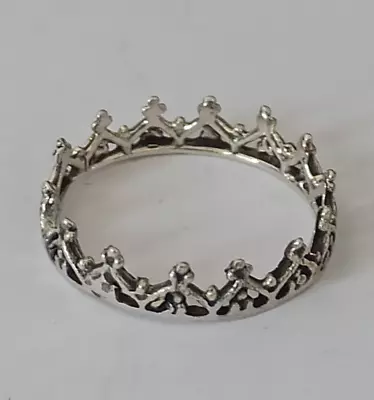 Vintage Crown Ring Sterling Silver Dainty Band Filigree Signed 925 Royal Gift • $16.80