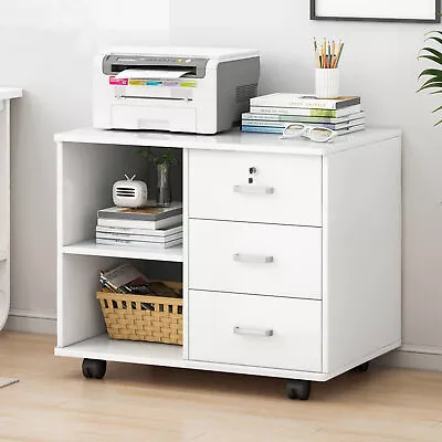 3-Drawer File Cabinet Mobile Lateral Filing Cabinet Printer Stand With Shelves • $63.99