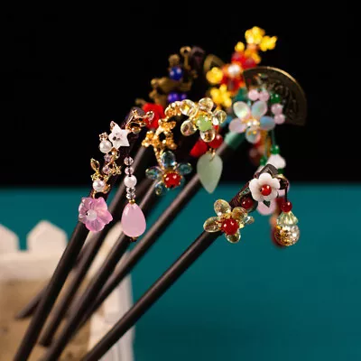 Flower Imitation Jade Wooden Hairpin Hair Chopsticks Hanfu Headdress Hair Fork • $5.76